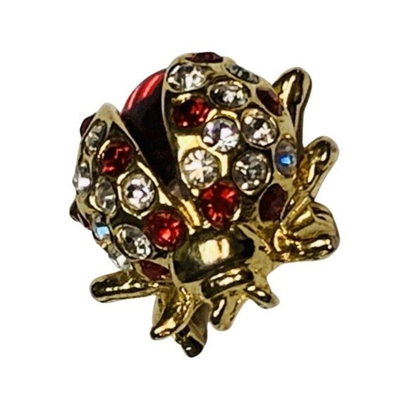 Women’s Red & White Crystal Glass Enamel Ladybug Gold Tone Vintage Brooch - Picture 6 of 6
